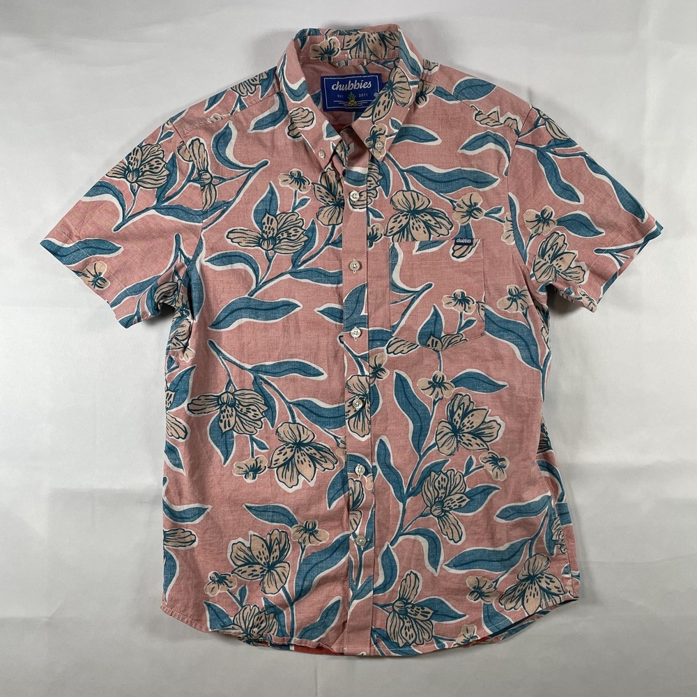 Chubbies Shirt Mens Small Pink Floral Hawaiian Short Sleeve Button Up Casual